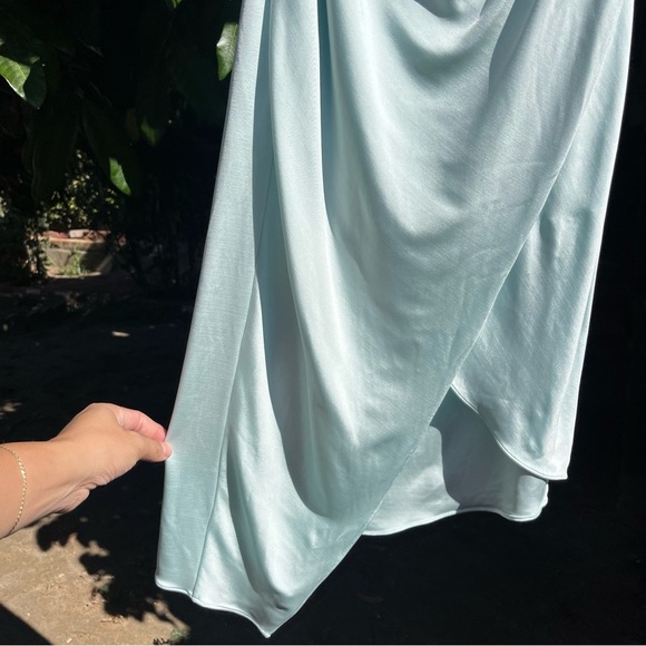 ET OCHS blue mint viscose draped knit crystal stone sleeveless draped midi dress - Picture 2 of 8